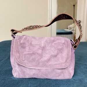 Vintage Tylie Malibu perforated suede Lavender Shoulder bag with bejeweled strap